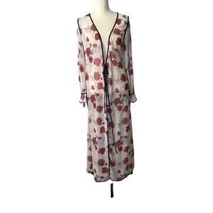 NWT Endless Rose Darling Poppy Floral Boho Wrap Chiffon Duster Coat Size Small
